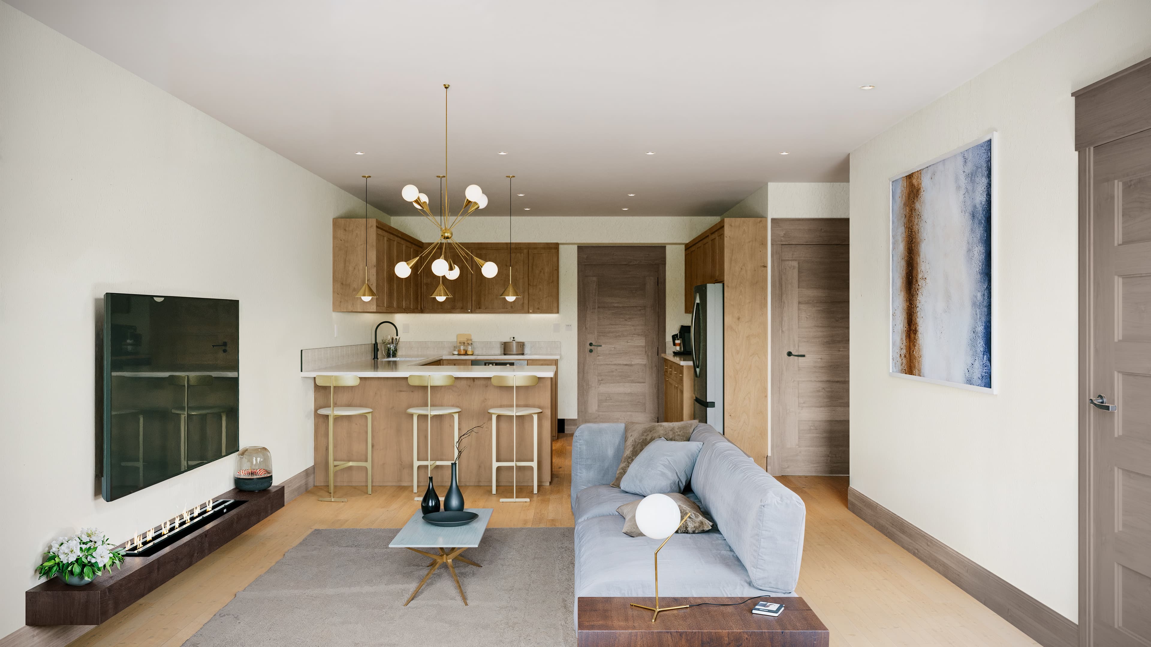 Glenarm Residences interior, kitchen and living area