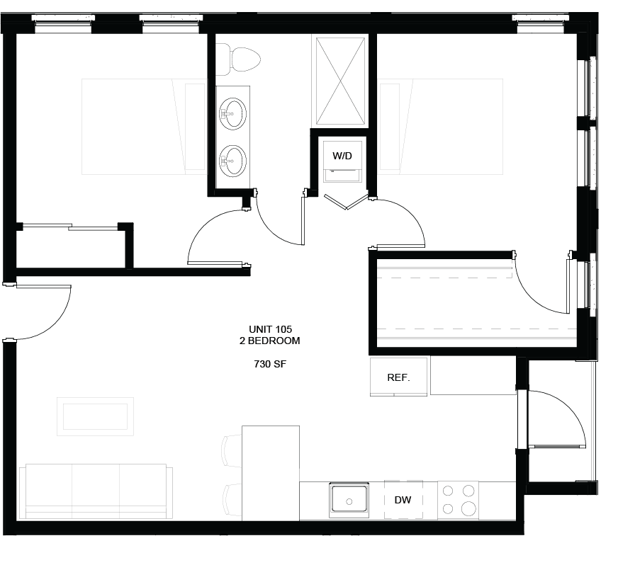 Floor plan for Unit 105