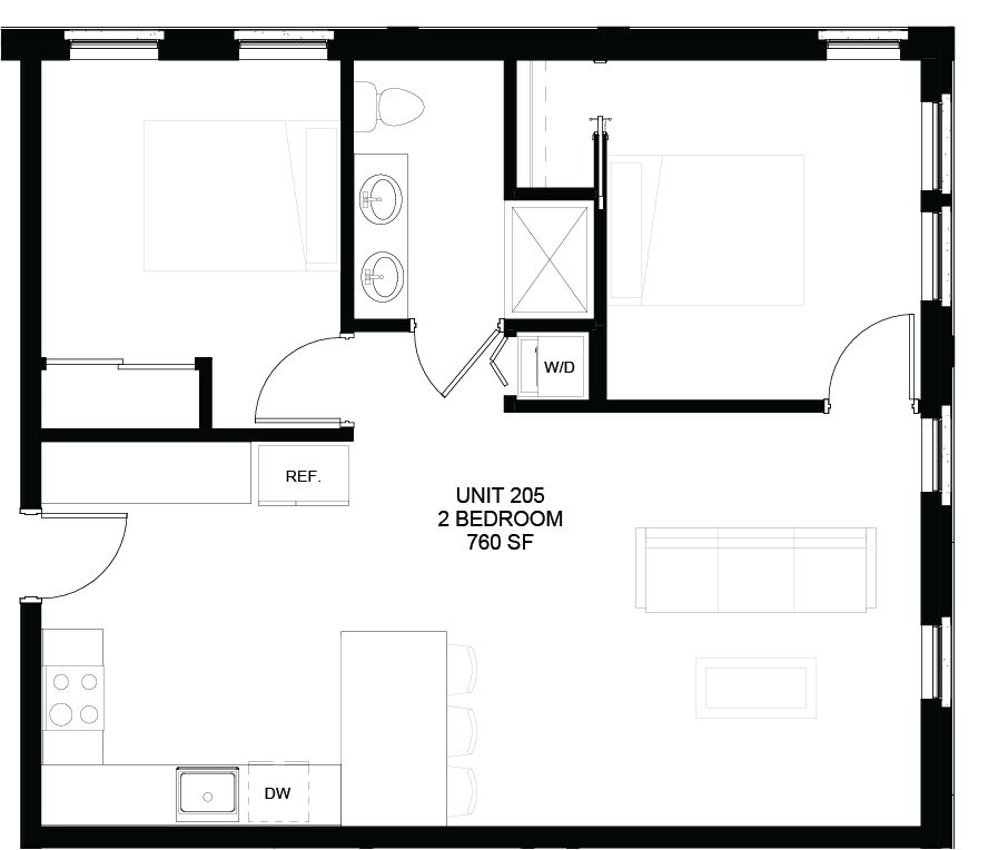 Floor plan for Unit 205