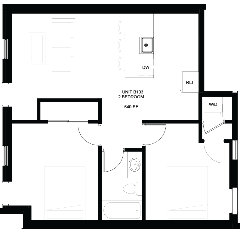 Floor plan for Unit B103